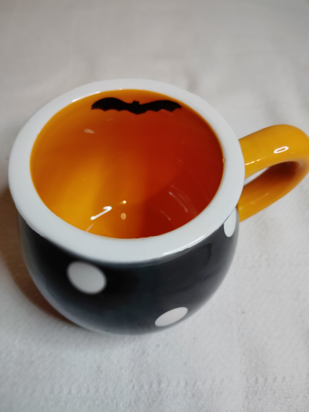 Black and Orange Polka Dot Ceramic Mug with Bat Accent - Unbranded